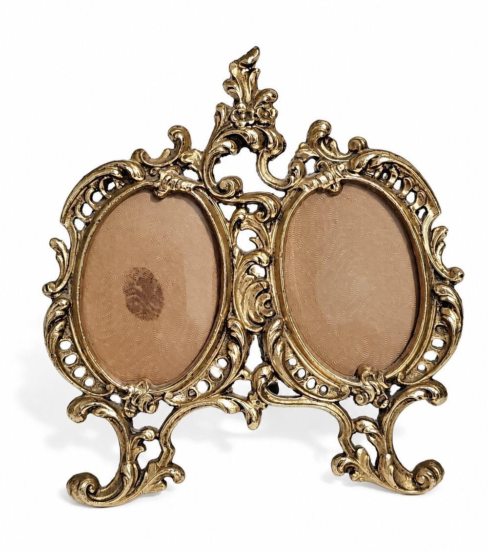 Vintage Ornate Scroll Gold Double Oval Picture Frane Rococo Baroque